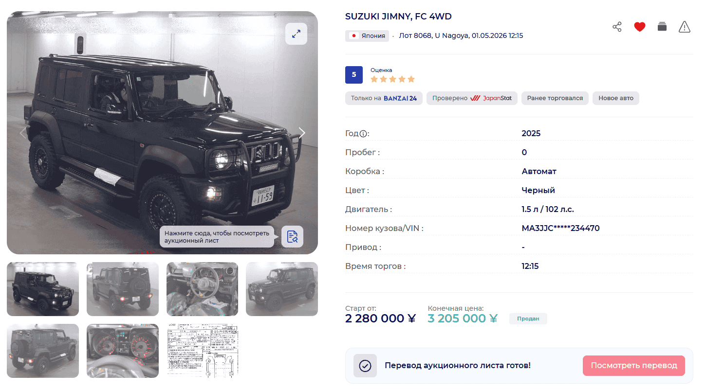 Suzuki Jimny Nomade — лот 8068 на аукционе U Nagoya